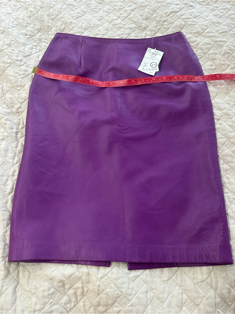 Vintage Little New York Collection Purple Genuine Leather Knee Length Skirt - Picture 11 of 11